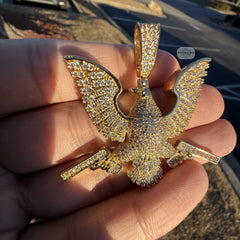 Eagle Guns 14k Gold Plated Iced Pendant