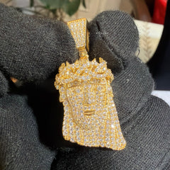 Moissanite Small Jesus Head Gold Tone + Steel Rope Chain