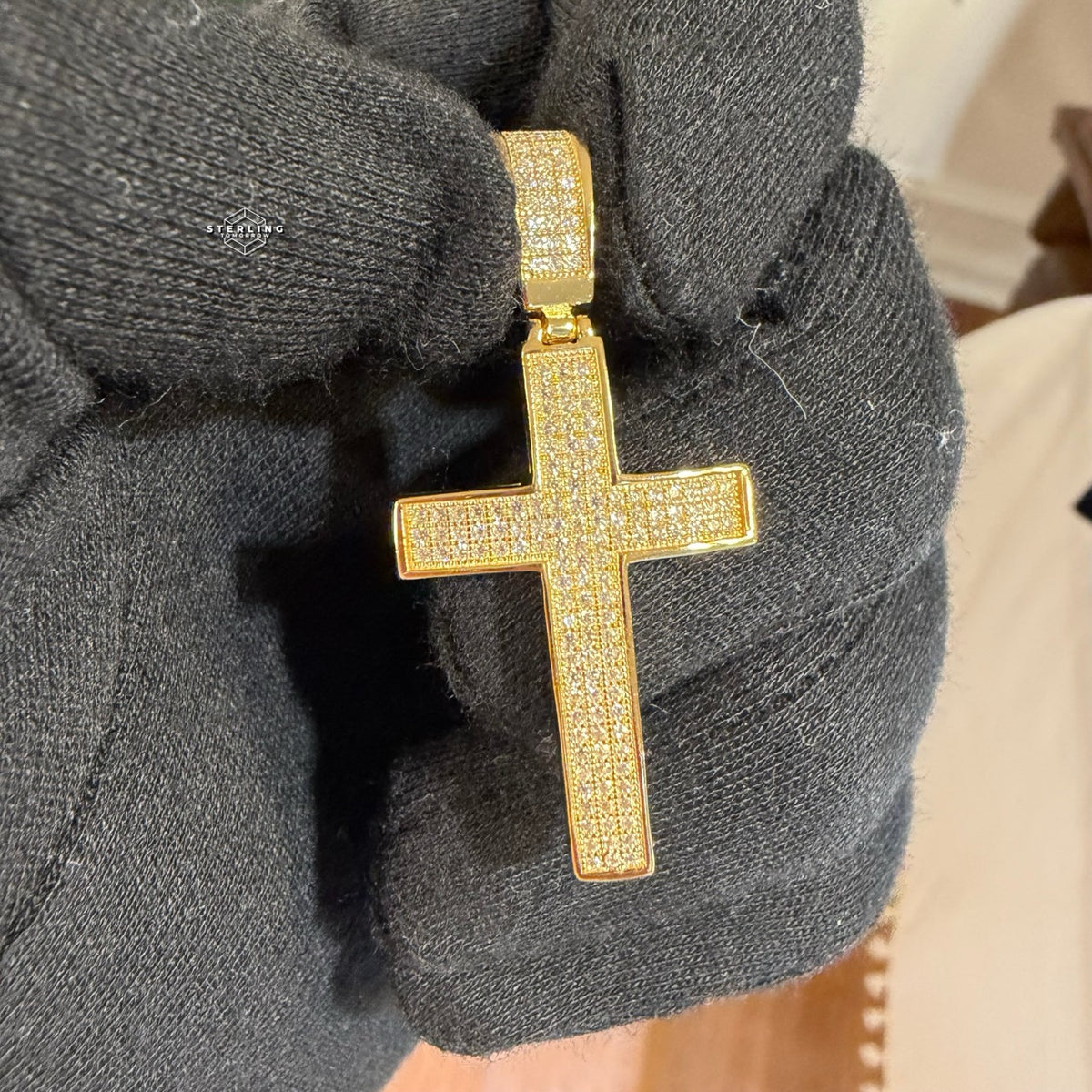 Moissanite Iced Cross Pendant 14k Gold Over 925 Silver