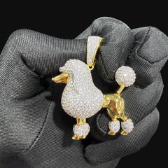14K Gold Iced Out Poodle Pendant | CZ Diamond Dog Necklace | Luxury Hip Hop Pet Charm