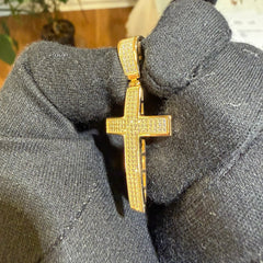 Moissanite Iced Cross Pendant 14k Gold Over 925 Silver