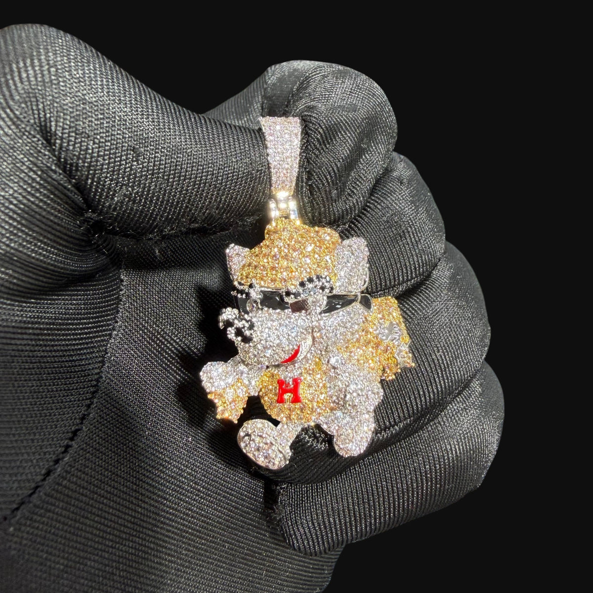14K Gold Iced Out Designer Dog Pendant | CZ Diamond Hip Hop Puppy Necklace | Luxury Bling Charm