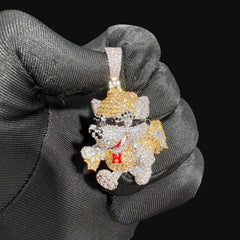 14K Gold Iced Out Designer Dog Pendant | CZ Diamond Hip Hop Puppy Necklace | Luxury Bling Charm