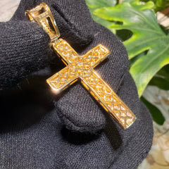 Moissanite Iced Cross Pendant 14k Gold Over 925 Silver