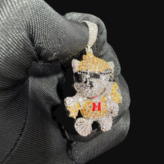 14K Gold Iced Out Designer Dog Pendant | CZ Diamond Hip Hop Puppy Necklace | Luxury Bling Charm
