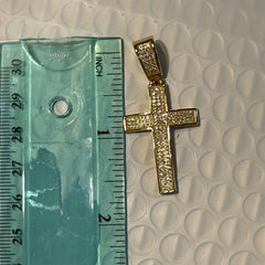Moissanite Iced Cross Pendant 14k Gold Over 925 Silver