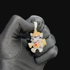 14K Gold Iced Out Designer Dog Pendant | CZ Diamond Hip Hop Puppy Necklace | Luxury Bling Charm
