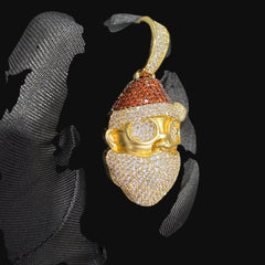 14K Gold Iced Out Santa Pendant | CZ Diamond Hip Hop Necklace | Christmas Bling Charm