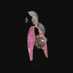 Pink Angel Devil Bat Pendant Iced Out CZ Necklace Gold Hip Hop Statement Charm with Free Rope Chain