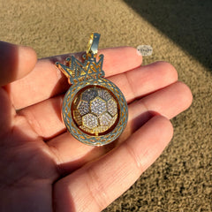 Spinning Soccer King Pendant Iced 14k Gold Plated