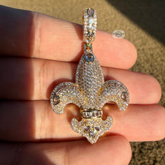 Fleur De Lis 14K Gold Plated Iced Out Pendant