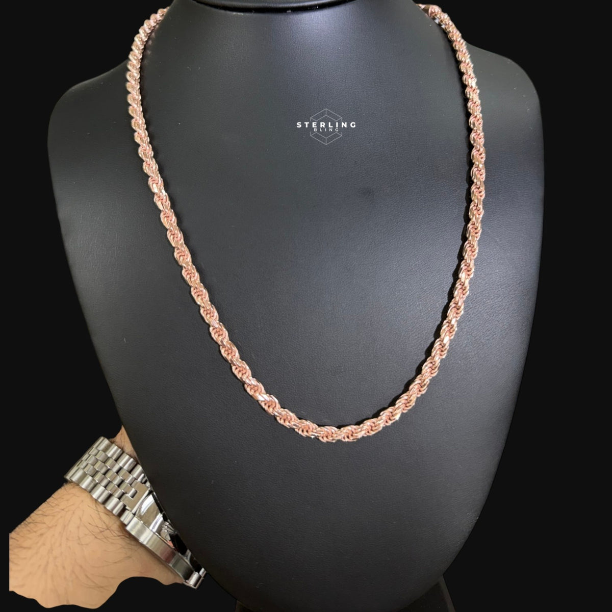 5mm Rose Gold Rope Chain Necklace 22 Inch 925 Sterling Silver Vermeil Made in Italy Heavy Italian Chain