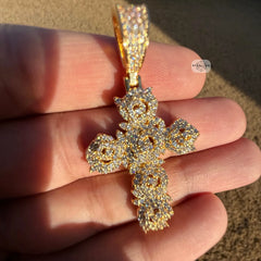 Cluster Cross Iced Pendant 14k Gold Plated
