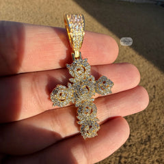 Cluster Cross Iced Pendant 14k Gold Plated