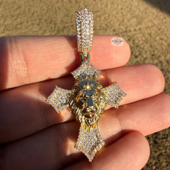 Lion Cross Iced Out Pendant 14k Gold Plated