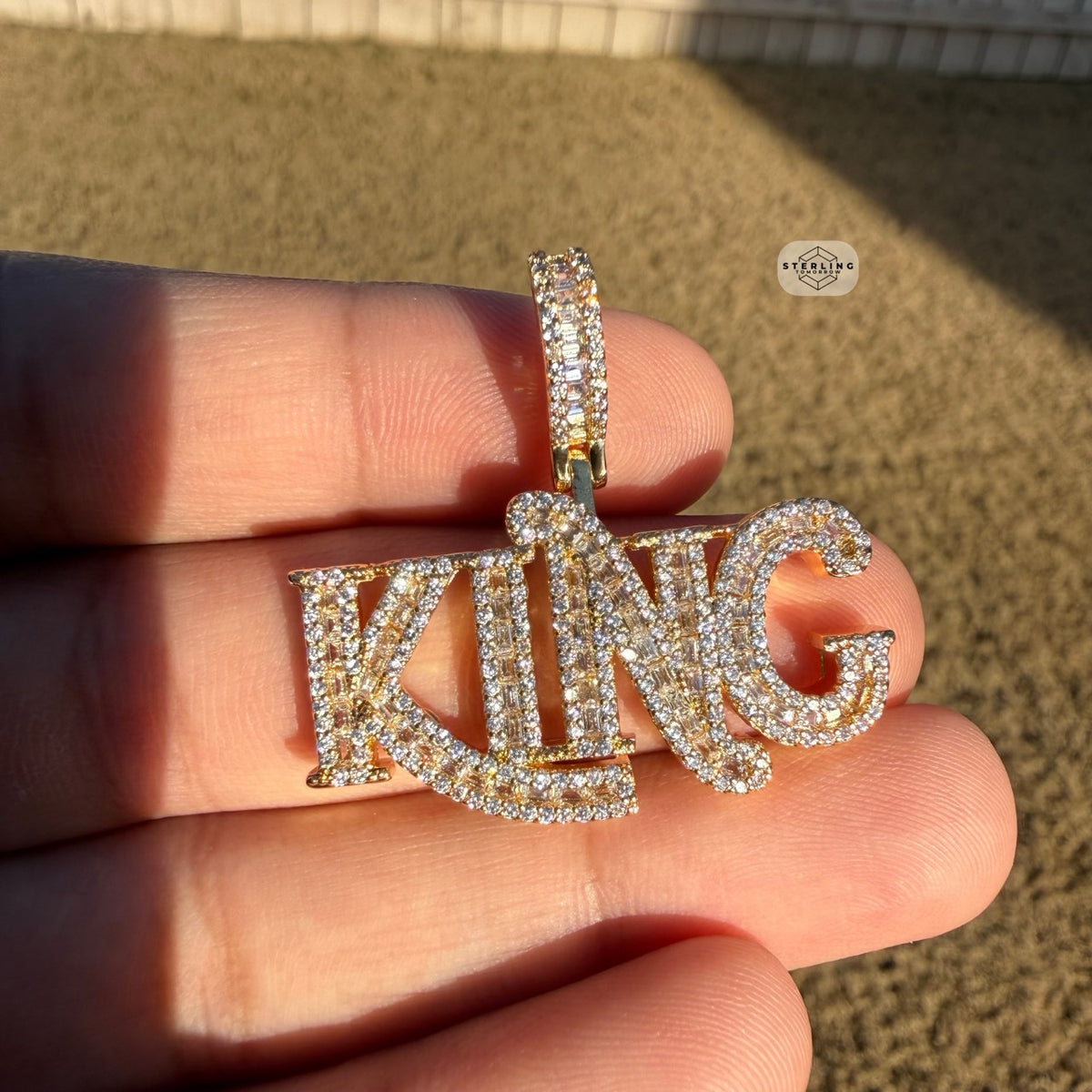 King Iced 14K Gold Plated Pendant + Steel Rope Chain