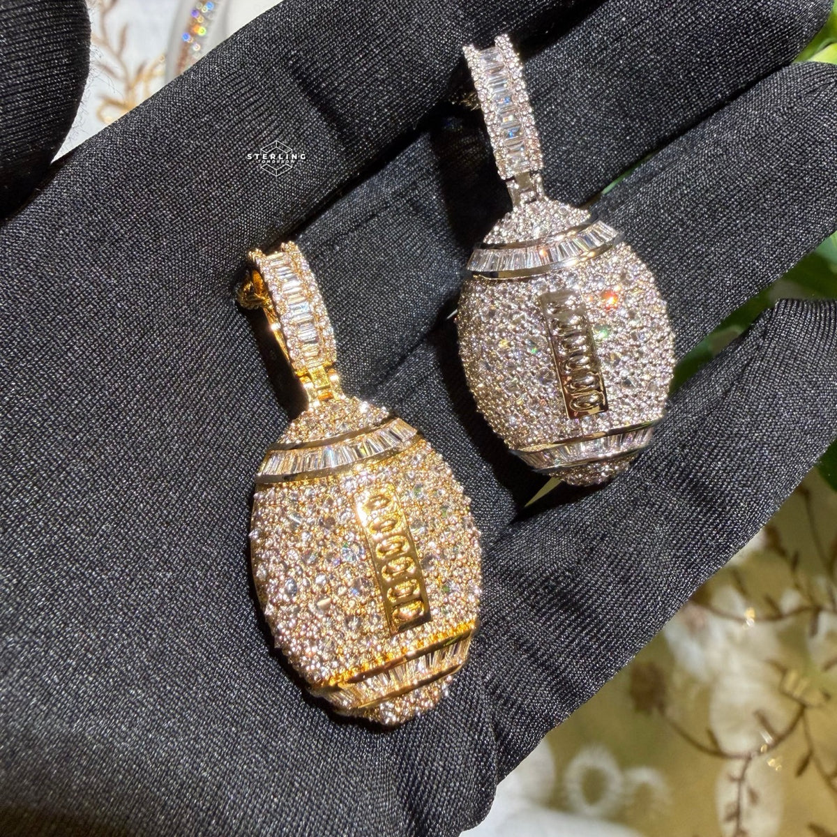 Iced Out Football Pendant + Steel Rope Chain