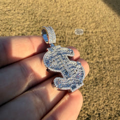 14K White Gold Plated Money Sign Iced Pendant