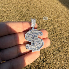 14K White Gold Plated Money Sign Iced Pendant