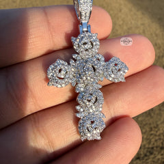 Cluster Cross Iced Pendant 14k White Gold Plated