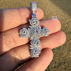 Cluster Cross Iced Pendant 14k White Gold Plated