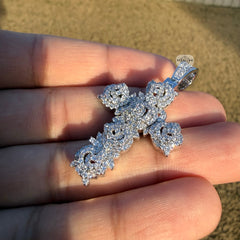Cluster Cross Iced Pendant 14k White Gold Plated