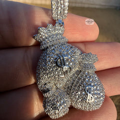 Moneybags Iced Out Pendant 14k White Gold Plated