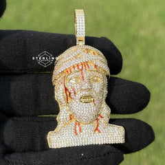 Iced Out Jesus Head Pendant | 14K Gold Plated Hip Hop Religious Necklace w/ Free Rope Chain