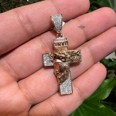 Rose Gold Moissanite Jesus Cross Pendant, Iced Out 925 Sterling Silver Hip Hop Necklace w 24" Chain