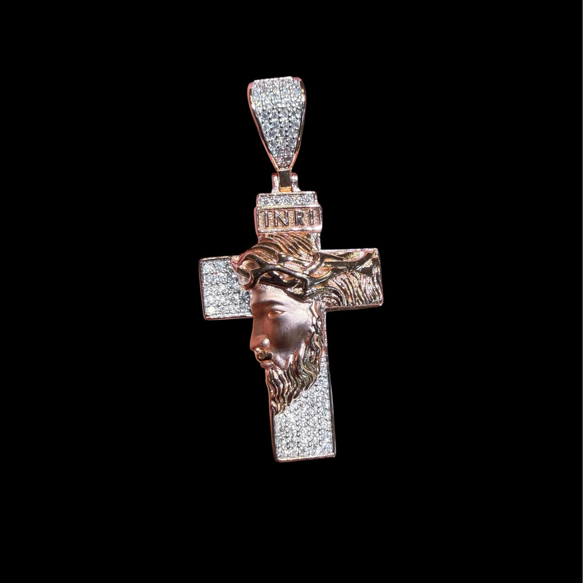 Rose Gold Moissanite Jesus Cross Pendant, Iced Out 925 Sterling Silver Hip Hop Necklace w 24" Chain