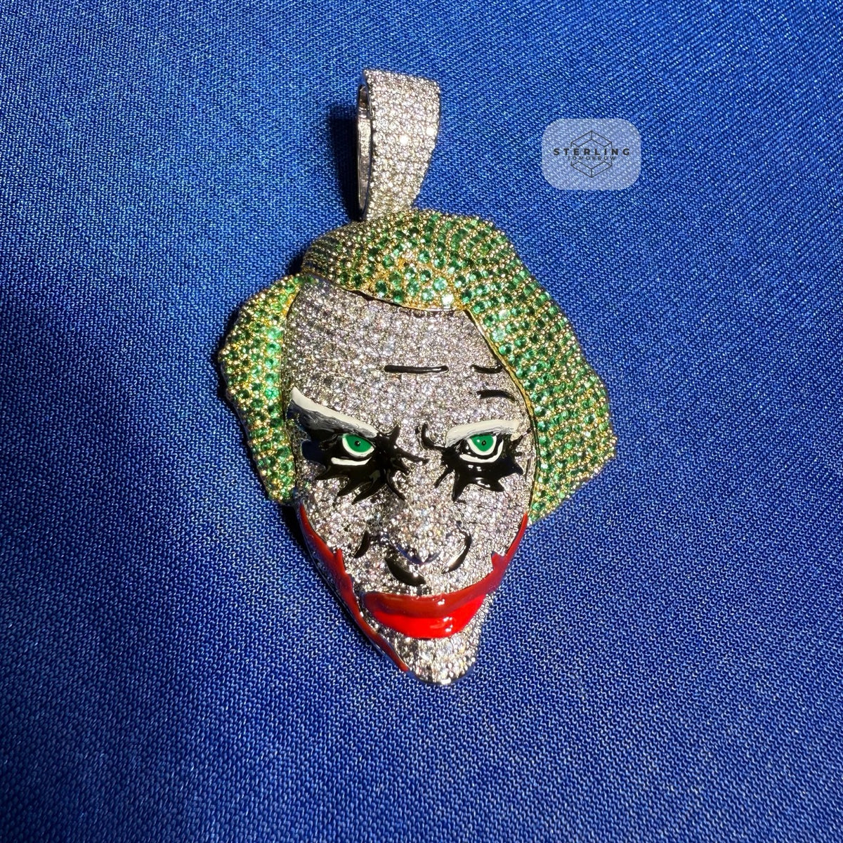 14K Gold Plated Clown Face Pendant Iced Out CZ Diamonds + Free Rope Chain