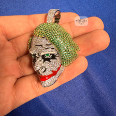 14K Gold Plated Clown Face Pendant Iced Out CZ Diamonds + Free Rope Chain