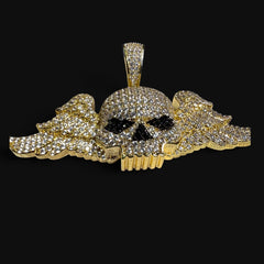 14K Gold Iced Out Winged Skull Pendant | CZ Diamond Hip Hop Gothic Necklace with Free Chain