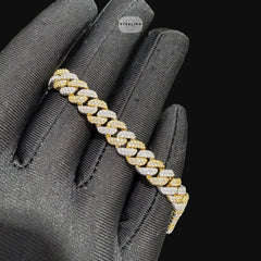 8mm Moissanite Miami Cuban Link Bracelet 8 Inch 14K Gold Plated Two Tone Iced Out Bracelet