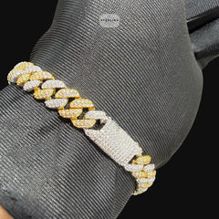 8mm Moissanite Miami Cuban Link Bracelet 8 Inch 14K Gold Plated Two Tone Iced Out Bracelet