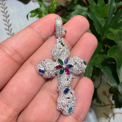Moissanite Thorns Color Cross Pendant