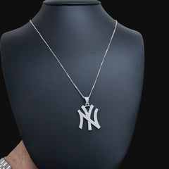 Moissanite NY Pendant VVS D 925 Sterling Silver w/ 22" Italy 925 Silver Box Chain
