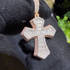 Moissanite Rose Baguette 3D Cross Pendant