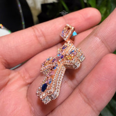 Moissanite Rose Color Cross Pendant