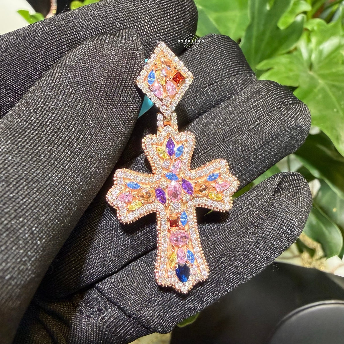 Moissanite Rose Color Cross Pendant