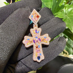 Moissanite Rose Color Cross Pendant