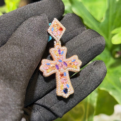 Moissanite Rose Color Cross Pendant