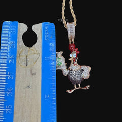 Iced Out Money Chicken Pendant Gold CZ Cartoon Bird Hip Hop Necklace with Free Chain