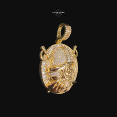 Iced Out Pirate Skull Pendant Necklace Gold CZ Baguette Hip Hop Skull Charm with Free Rope Chain