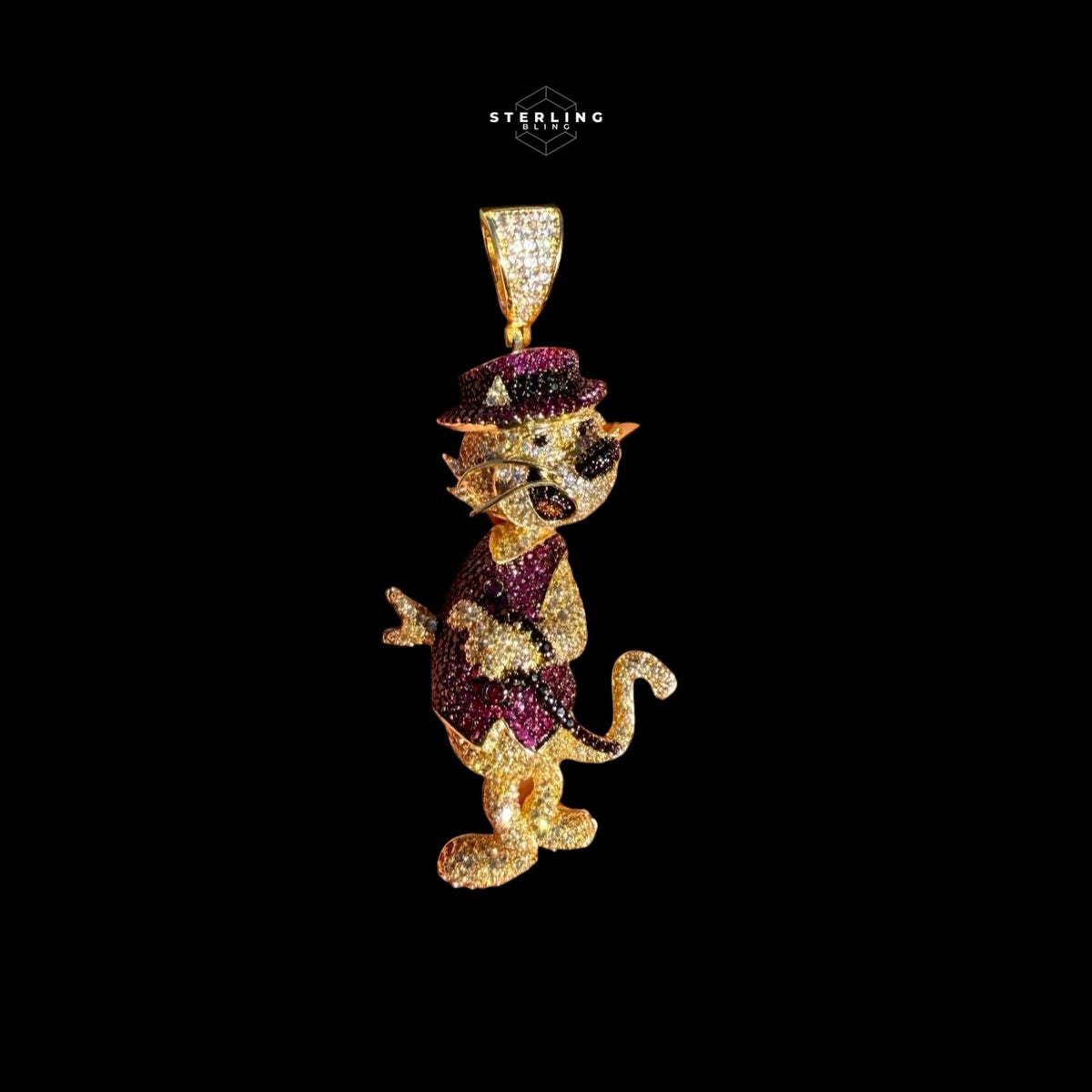 Cartoon Dog Iced 14K Gold Plated CZ + AntiTarnish Rope Chain