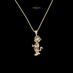 Cartoon Dog Iced 14K Gold Plated CZ + AntiTarnish Rope Chain