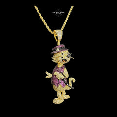Cartoon Dog Iced 14K Gold Plated CZ + AntiTarnish Rope Chain