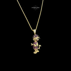 Cartoon Dog Iced 14K Gold Plated CZ + AntiTarnish Rope Chain