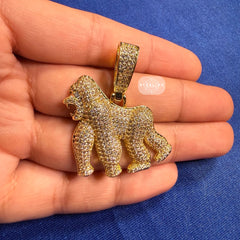 14K Gold Plated Gorilla Iced Out Pendant CZ Diamond Hip Hop Bling + FREE Rope Chain