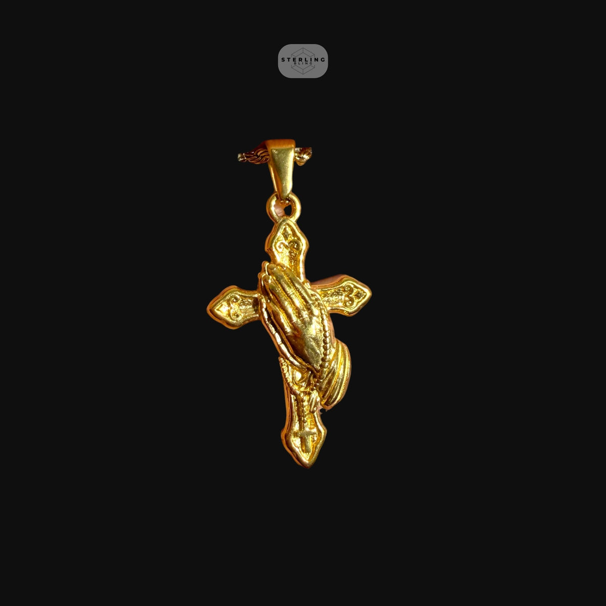 Gold Praying Hands Cross Pendant Necklace, Stainless Steel Necklace for Men, Religious Christian Pendant, 14K Gold Waterproof Necklace, Gift for Him